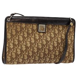 Borsa a Spalla in Tela Trotter Christian Dior Marrone Oro Auth 138805