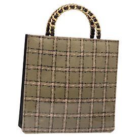 CHANEL Borsa a Mano a Catena Smalto Beige Oro CC Auth 138791