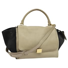 Céline Bolso de mano Trapeze CELINE de cuero y ante 2 en 1 beige negro oro Auth bs28736