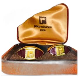 Paco Rabanne Logo Cufflinks Gold Metal and Brown Enamel