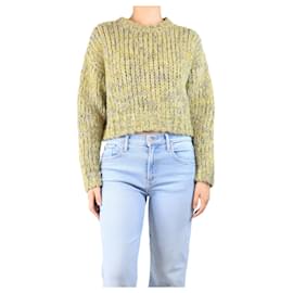 Suéter cropped de tricô com cabos verde ácido - tamanho S - Frame Denim