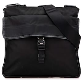 Prada Borsa a Tracolla Nera in Tessuto con Zip