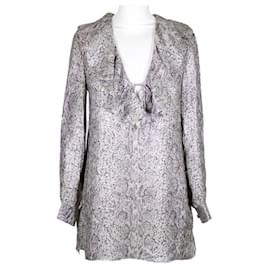 Céline Kleid aus Lurex mit Schlangenprint in beige-gold mit tiefem V-Ausschnitt