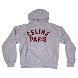 Céline oversized grauer Hoodie mit burgunderfarbener Aufschrift