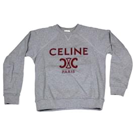 Suéter Céline Triomphe cinza com logotipo vermelho