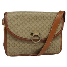 Céline CELINE Macadam Canvas Schultertasche PVC Beige Gold Auth 136803