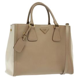 Borsa PRADA in pelle Safiano 2 in 1 beige oro Auth BA4750