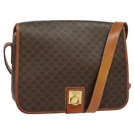 Céline Borsa a Spalla in Tela Macadam CELINE in Pelle PVC Marrone Oro Auth 138247