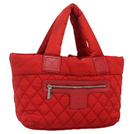 CHANEL Borsa a Mano Coco Cocoon Nylon Rossa Argento CC Auth 138367