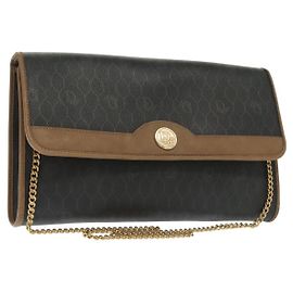 Borsa a spalla in tela a nido d'ape Christian Dior con catena in PVC nera e dorata Auth 129697