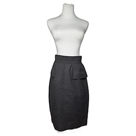 Falda de lana vintage Chanel gris 36/S