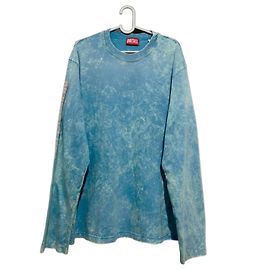 T-shirt Diesel maniche lunghe blu acid-wash cotone