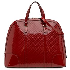 Borsa a mano grande in vernice rossa Microguccissima con manico a cupola di Gucci