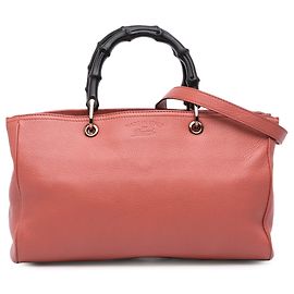 Borsa shopper media in pelle di vitello rosa con bambù Gucci