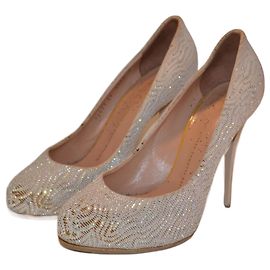 Giuseppe Zanotti leather crystal pumps beige size 39