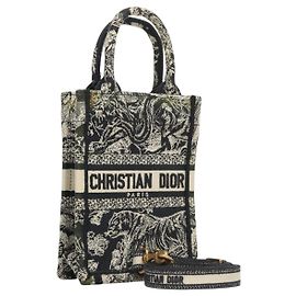 Borsa a mano verticale mini Christian Dior in tela 2 in 1 nera Auth 121850
