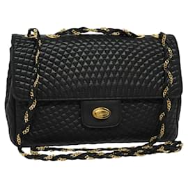 BALLY Borsa a Spalla con Catena Pelle Nera Oro Auth 138837 - Bally
