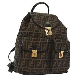 Zaino in tela Zucca FENDI nero e marrone Auth 134435