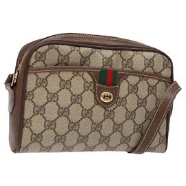 Borsa Gucci GG Supreme Web Sherry Line in PVC beige e oro 116 02 089 Auth 136796