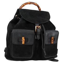 Zaino in Pelle Suede Gucci Bamboo Nero Oro 003 2058 0016 Auth bs28493