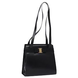 Borsa a Spalla Vala in Pelle Nera e Oro Salvatore Ferragamo Auth bs28484