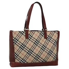 Borsa tote in tela beige e oro con motivo Nova Check di Burberry, etichetta blu, autentica 139454