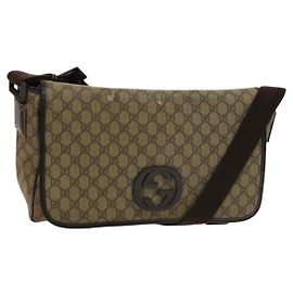 Borsa a Spalla GG Supreme in PVC Beige e Argento di GUCCI 223661 Auth bs28491