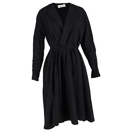 Yohji Yamamoto Wickel-Midi-Kleid aus schwarzer Baumwolle