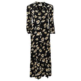 Vestido midi em jacquard de cetim estampado floral Ullia da Ba&sh em viscose preta