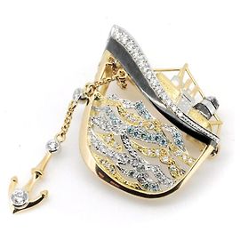 Autre Marque 2-in-1 Diamant Brosche Anhänger Maritimes Motiv Nobuko Ishikawa Au750/PT900