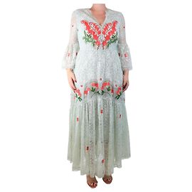 Alice by Temperley Abito maxi in pizzo ricamato verde chiaro - taglia UK 14