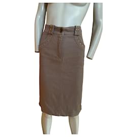 Falda lápiz beige Sonia Rykiel – Talla 38 con detalles de tachuelas doradas