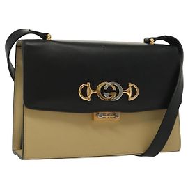 Borsa a Spalla GUCCI Horsebit Zumi in Pelle Beige Oro Argento 576388 Auth BA4748