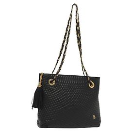 BALLY Bolso de Hombro de Cuero Acolchado con Cadena Negro Dorado Auth 133395