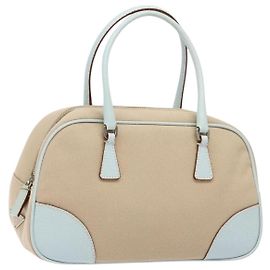 PRADA Handtasche aus Canvas Beige Silber Authentisch yk19198