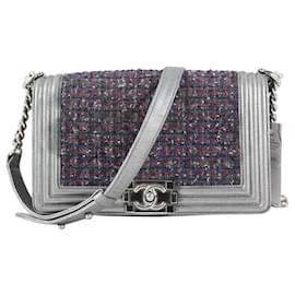 Chanel Borsa a tracolla in tweed grigio