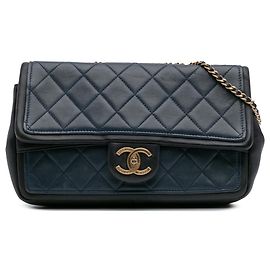 Chanel Blu Medio Bicolore in Pelle di Vitello Grafica