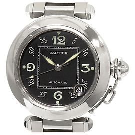 Cartier Pasha C Uhr mit schwarzem Zifferblatt W31043M7