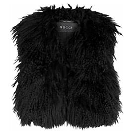 Chaqueta / chaleco de piel mongola negra Gucci de los años 90 por Tom Ford