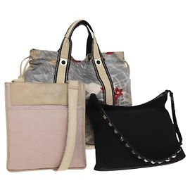 Borsa a mano Gancini in nylon PVC 3 pezzi Salvatore Ferragamo Nero Rosa Auth bs28716