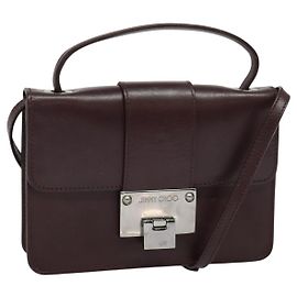 Jimmy Choo Borsa a mano in pelle bordeaux argento Auth BA5034