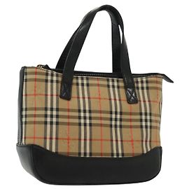 Borsa a mano in tela beige con motivo Nova Check di BURBERRY, oro, Auth th6248