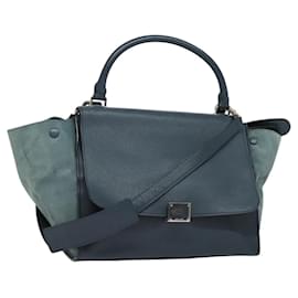 Céline Borsa a mano Trapeze CELINE in pelle e camoscio 2 in 1 blu argento Auth BA5022