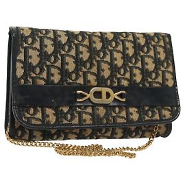 Borsa a spalla in tela Trotter Christian Dior blu navy oro Auth 139814