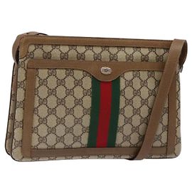 GUCCI GG Supreme Web Sherry Line Shoulder Bag PVC Beige Gold Red Auth ep10287