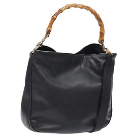 Bolso de mano de cuero GUCCI Bamboo 2way Negro Oro 001 1781 1638 Auth bs28653