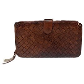 Cartera de cuero Intrecciato Bottega Veneta vintage marrón naranja