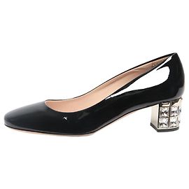 Miu Miu Schwarze Pumps mit Blockabsatz aus Kristall - Größe EU 35