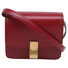Celine Klassische Box Kleine Schultertasche aus burgunderfarbenem Kalbsleder - Céline