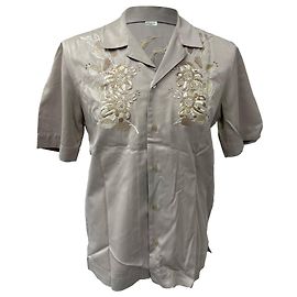 Camicia in satin ricamata con collet camp di Dries Van Noten in viscosa beige